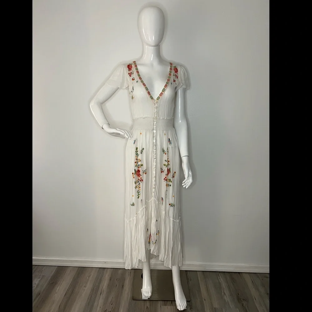 Z&L Flowers and Birds Embroidery Boho Dress - Picture 2 of 10